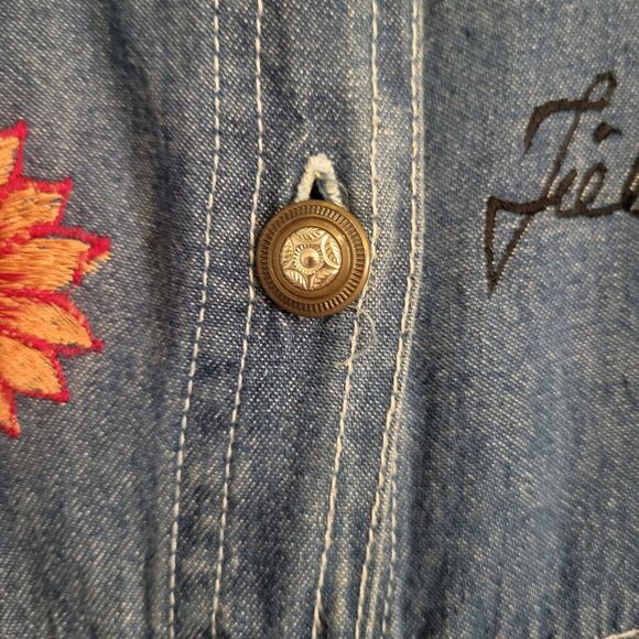 Jane Ashley VTG Denim Embroidered sunflower dress LG grannycore cottagecore boho - Picture 6 of 10